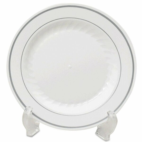 Wna Masterpiece Plastic Dinnerware, Plate, 7.5 in. dia, White/Silver, 150PK WNA MP75WSLVR